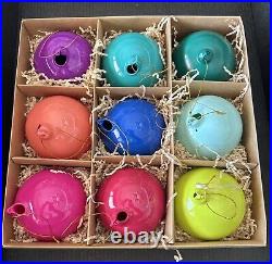 Anthropologie Set 9 Opaque 4 Glass Bauble Ball Ornaments Rainbow Glitterville