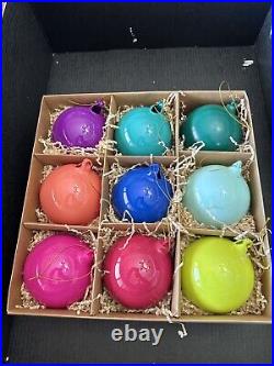 Anthropologie Set 9 Opaque 4 Glass Bauble Ball Ornaments Rainbow Glitterville