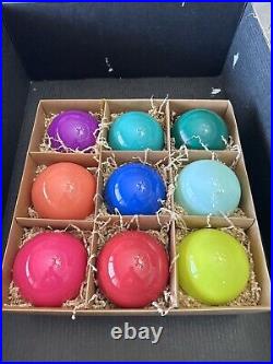 Anthropologie Set 9 Opaque 4 Glass Bauble Ball Ornaments Rainbow Glitterville