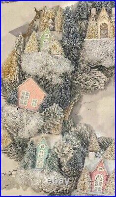 Anthropologie Snowy Village Wreath Christmas Lights Up Flocked New in Box