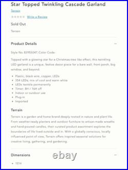 Anthropologie Twinkling Star Topped Led Cascade Garland Christmas Holiday XL 10