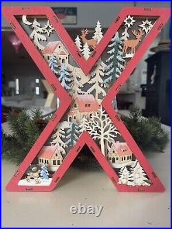 Anthropologie Wood Monogram Wonderland Light-Up Letter X Christmas Decor NEW