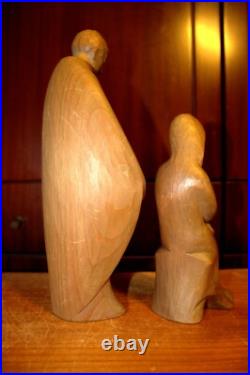 Antique 11 Hand Carved Wood Block Nativity Set Scene Holy Family Statue Figure