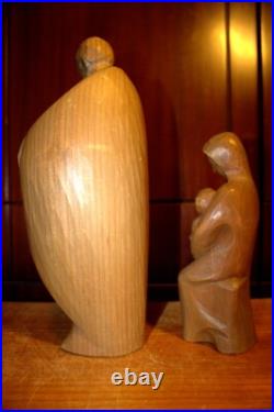 Antique 11 Hand Carved Wood Block Nativity Set Scene Holy Family Statue Figure