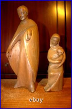 Antique 11 Hand Carved Wood Block Nativity Set Scene Holy Family Statue Figure