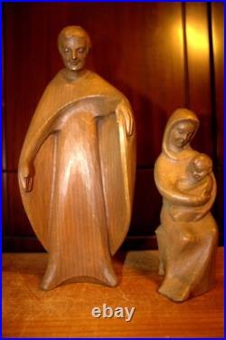 Antique 11 Hand Carved Wood Block Nativity Set Scene Holy Family Statue Figure