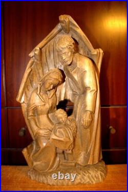 Antique 13.2 Hand Carved Wood Christmas Nativity Set Scene Holy Family Figure