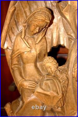 Antique 13.2 Hand Carved Wood Christmas Nativity Set Scene Holy Family Figure