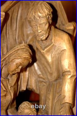 Antique 13.2 Hand Carved Wood Christmas Nativity Set Scene Holy Family Figure