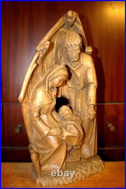 Antique 13.2 Hand Carved Wood Christmas Nativity Set Scene Holy Family Figure
