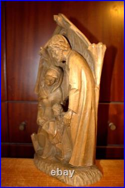 Antique 13.2 Hand Carved Wood Christmas Nativity Set Scene Holy Family Figure