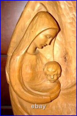 Antique 14.6 Hand Carved Wood Nativity Set Scene Holy Family Sculpture Figure