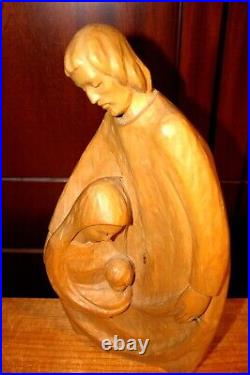 Antique 14.6 Hand Carved Wood Nativity Set Scene Holy Family Sculpture Figure