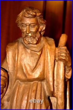 Antique 14 Hand Carved Wood Nativity Set Scene Holy Family Statue Sculpture