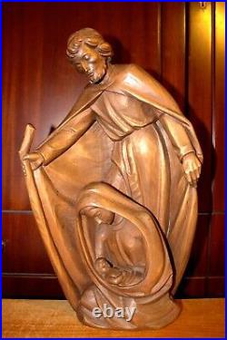 Antique 16 Hand Carved Wood Nativity Set Scene Holy Family Statue Sculpture