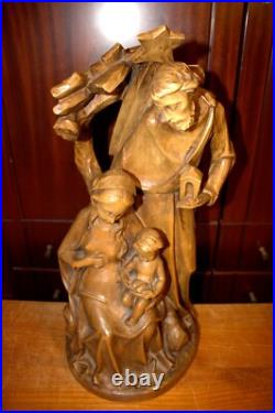 Antique 19 Hand Carved Wood Block Nativity Scene Set Holy Family Statue Figure