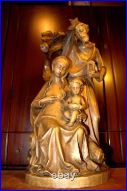Antique 19 Hand Carved Wood Block Nativity Scene Set Holy Family Statue Figure