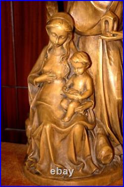 Antique 19 Hand Carved Wood Block Nativity Scene Set Holy Family Statue Figure