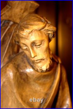 Antique 19 Hand Carved Wood Block Nativity Scene Set Holy Family Statue Figure