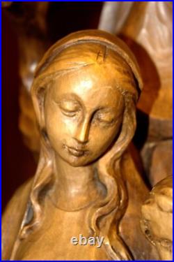 Antique 19 Hand Carved Wood Block Nativity Scene Set Holy Family Statue Figure