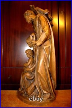 Antique 19 Hand Carved Wood Block Nativity Scene Set Holy Family Statue Figure