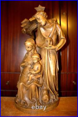 Antique 19 Hand Carved Wood Block Nativity Scene Set Holy Family Statue Figure