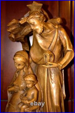 Antique 19 Hand Carved Wood Block Nativity Scene Set Holy Family Statue Figure