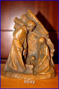 Antique 7.4 Hand Carved Wood Christmas Nativity Set Scene Holy Family Figure