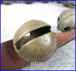Antique Christmas 15 Graduated Brass Horse Winter Sleigh Bells w Leather Strap