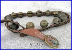 Antique Christmas 15 Graduated Brass Horse Winter Sleigh Bells w Leather Strap