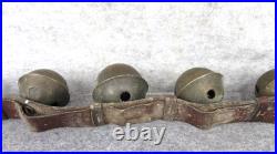 Antique Christmas 15 Graduated Brass Horse Winter Sleigh Bells w Leather Strap