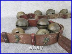 Antique Christmas 15 Graduated Brass Horse Winter Sleigh Bells w Leather Strap