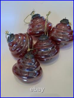 Antique Hand Blown Glass Ornaments. Red Carnival Glass Style. Gorgeous Set Of 5