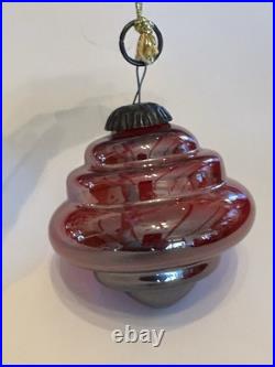 Antique Hand Blown Glass Ornaments. Red Carnival Glass Style. Gorgeous Set Of 5