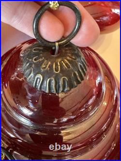 Antique Hand Blown Glass Ornaments. Red Carnival Glass Style. Gorgeous Set Of 5