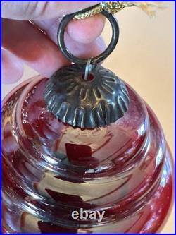 Antique Hand Blown Glass Ornaments. Red Carnival Glass Style. Gorgeous Set Of 5