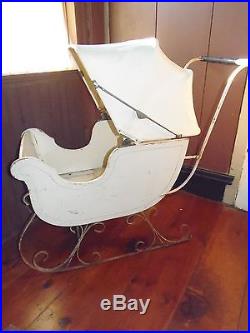 Antique Sleigh Heywood Wakefield Baby Buggy with Sleigh Runners