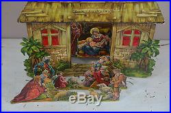 Antique Vintage Christmas Nativity Cardboard Paper Scene Dresden Cardboard