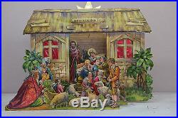 Antique Vintage Christmas Nativity Cardboard Paper Scene Dresden Cardboard
