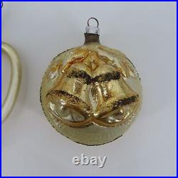 Antique West Germany Set of 6 Gold Black Mica Glitter Ornaments Victorian Chic