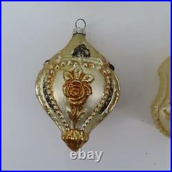 Antique West Germany Set of 6 Gold Black Mica Glitter Ornaments Victorian Chic