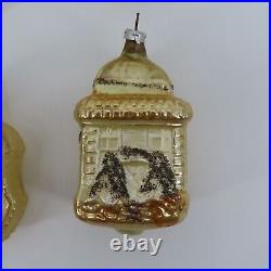 Antique West Germany Set of 6 Gold Black Mica Glitter Ornaments Victorian Chic