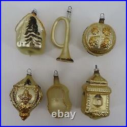 Antique West Germany Set of 6 Gold Black Mica Glitter Ornaments Victorian Chic
