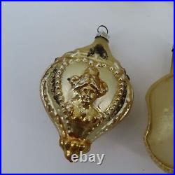 Antique West Germany Set of 6 Gold Black Mica Glitter Ornaments Victorian Chic