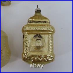 Antique West Germany Set of 6 Gold Black Mica Glitter Ornaments Victorian Chic