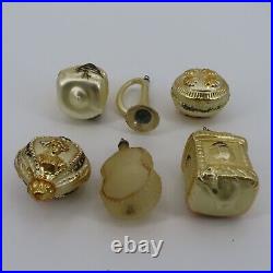 Antique West Germany Set of 6 Gold Black Mica Glitter Ornaments Victorian Chic