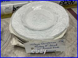Arcoroc Clear Glass Christmas Holly Tree Plates Set Lot of 12 Approx 8 Plate