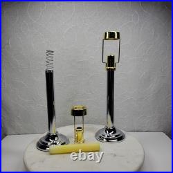 Art Deco Mechanical Candle Holders Pair Chrome Black Metal Shade Spring Loaded Art Deco Mechanical Candle Holders Pair Chrome Black Metal Shade Spring Loaded