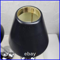 Art Deco Mechanical Candle Holders Pair Chrome Black Metal Shade Spring Loaded Art Deco Mechanical Candle Holders Pair Chrome Black Metal Shade Spring Loaded