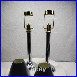 Art Deco Mechanical Candle Holders Pair Chrome Black Metal Shade Spring Loaded Art Deco Mechanical Candle Holders Pair Chrome Black Metal Shade Spring Loaded